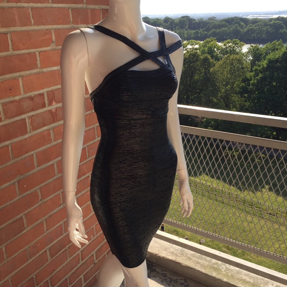 Bandage Bodycon Foil Dress - Black (Small)